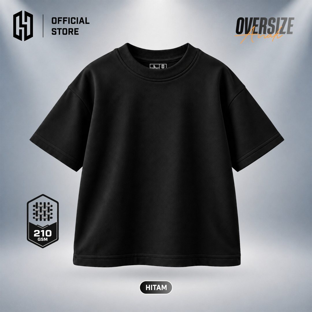 Kaos oversize anak hitam 210 GSM
